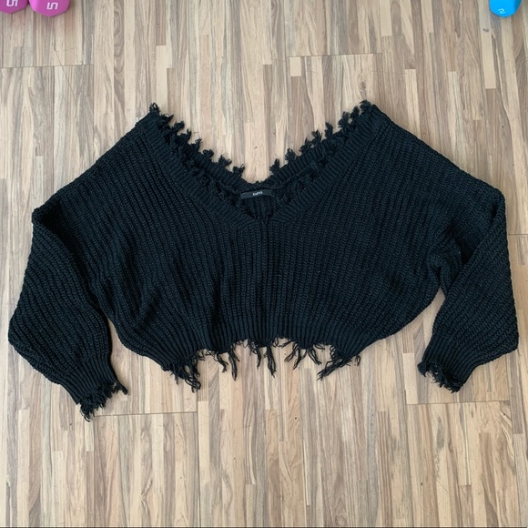 Zaful Oversized Fray Crop Sweater - Picture 5 of 8